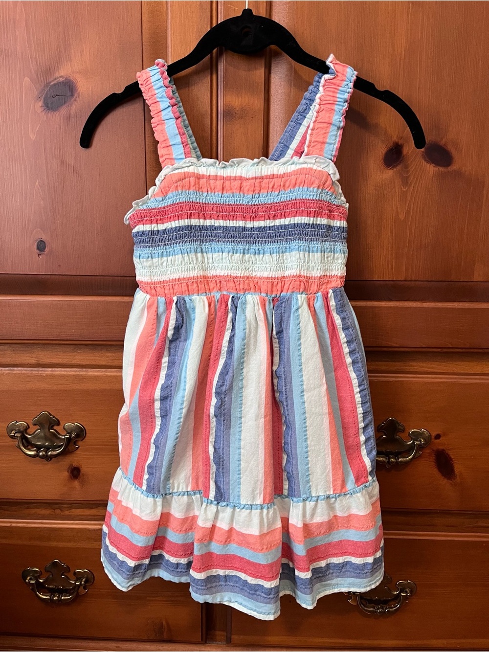 Cat & Jack Coral, Blue & White Striped Sundress with Ruffle Straps